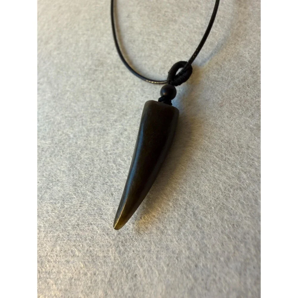 Natural Jade Wolf Tooth Pendant Necklace Dark brown Jade Fang Amulet Adjustable